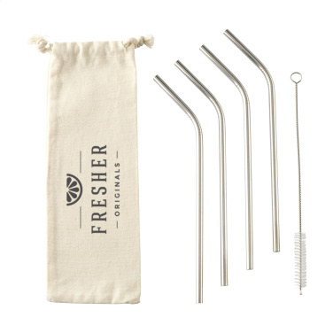 Logo trade promotional merchandise picture of: ECO RVS 4 pieces ECO Straw Set stainless-steel straws