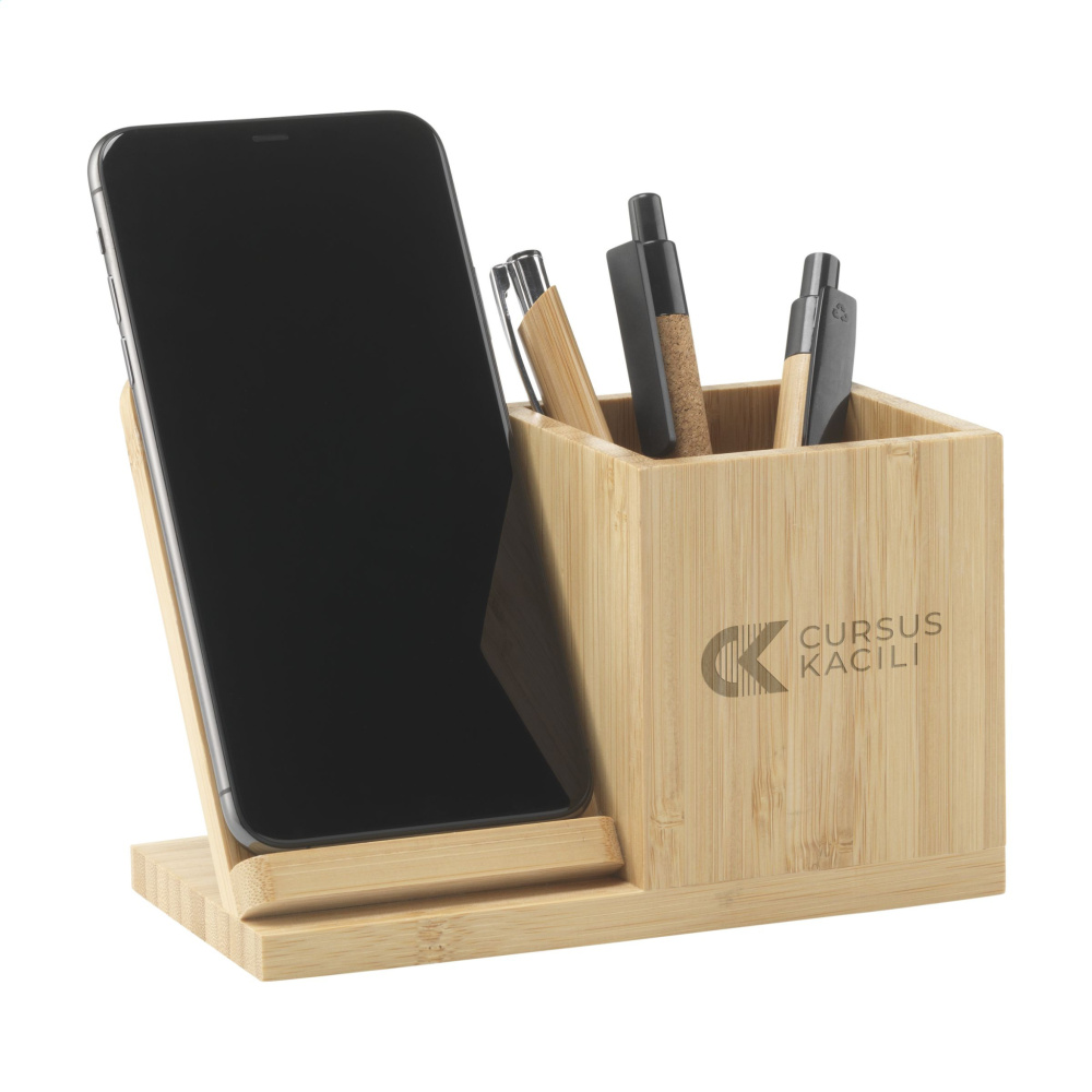 Logo trade advertising products picture of: Bamboo Boss 15W charger/pen holder