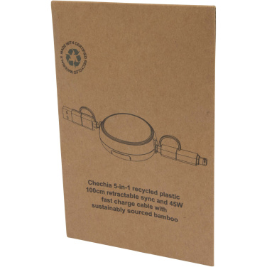 Logo trade business gift photo of: Chechia 5-in-1 recycled plastic 100 cm retractable data sync and 45W fast charge cable