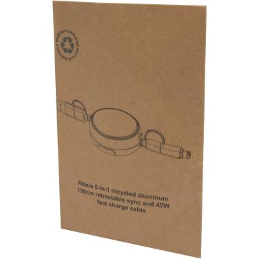 Logo trade promotional giveaway photo of: Alasia 5-in-1 100 cm recycled plastic and aluminium retractable data sync and 45W fast charge cable