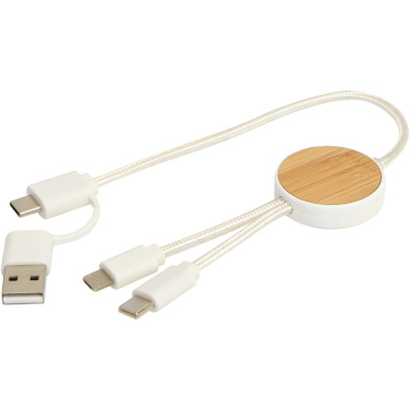 Logotrade promotional giveaways photo of: Chechia 5-in-1 recycled plastic 30 cm data sync and 27W fast charge cable with bamboo details
