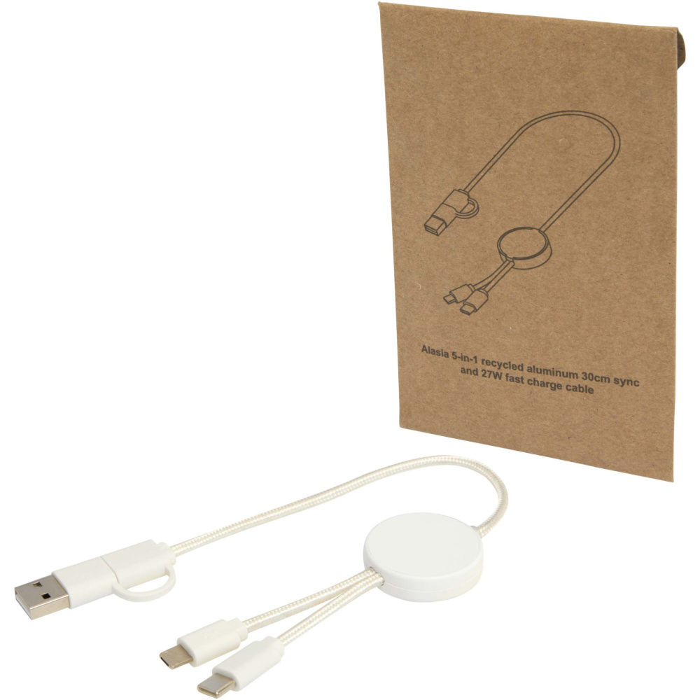 Logotrade promotional gift image of: Citala 5-in-1 recycled plastic 30 cm data sync and 27W fast charge cable