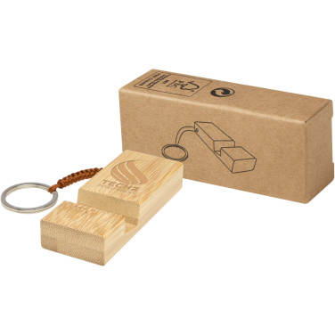 Logo trade corporate gifts image of: Bosona bamboo phone holder with keychain