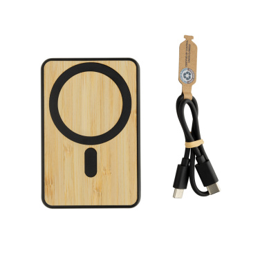 Logo trade promotional merchandise photo of: Zen RCS rplastic 5000 mah 5W magnetic bamboo powerbank