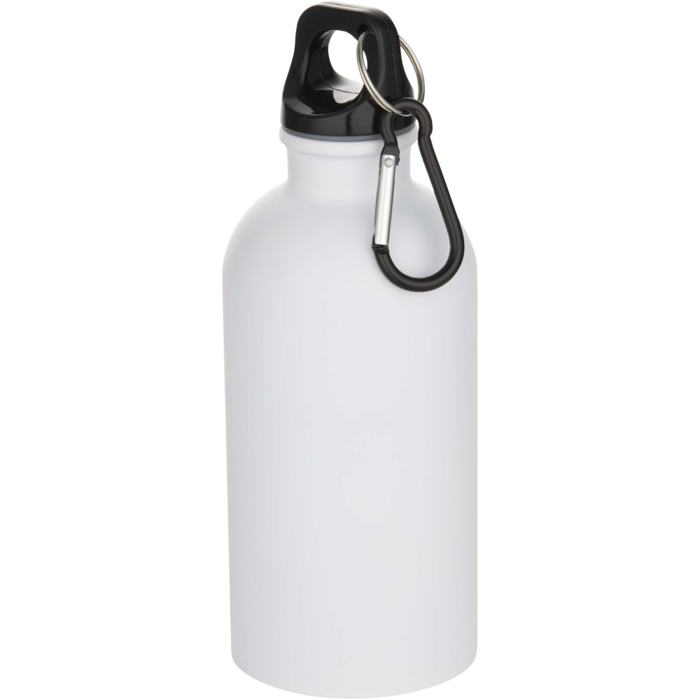 Logotrade promotional product picture of: Oregon 400 ml matte RCS recycled single wall stainless steel water bottle with carabiner