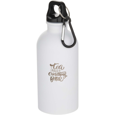 Logotrade promotional product image of: Oregon 400 ml matte RCS recycled single wall stainless steel water bottle with carabiner