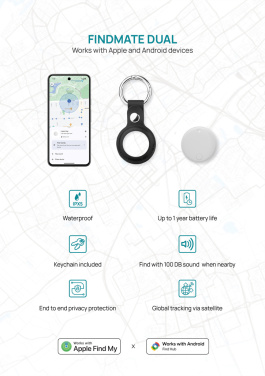 Logotrade promotional merchandise picture of: Findmate Dual RCS recycled plastic item finder IPX 5