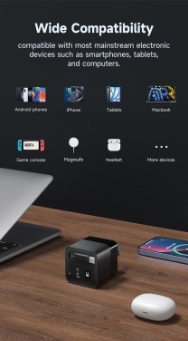 Logo trade promotional giveaway photo of: Urban Vitamin Mendocino 65W GaN charger retractable cable