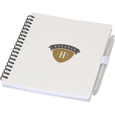Logo trade promotional merchandise photo of: Niove recycled plastic soft cover notebook and ballpoint pen set (blue ink)