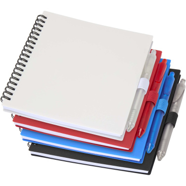 Logo trade business gifts image of: Niove recycled plastic soft cover notebook and ballpoint pen set (blue ink)