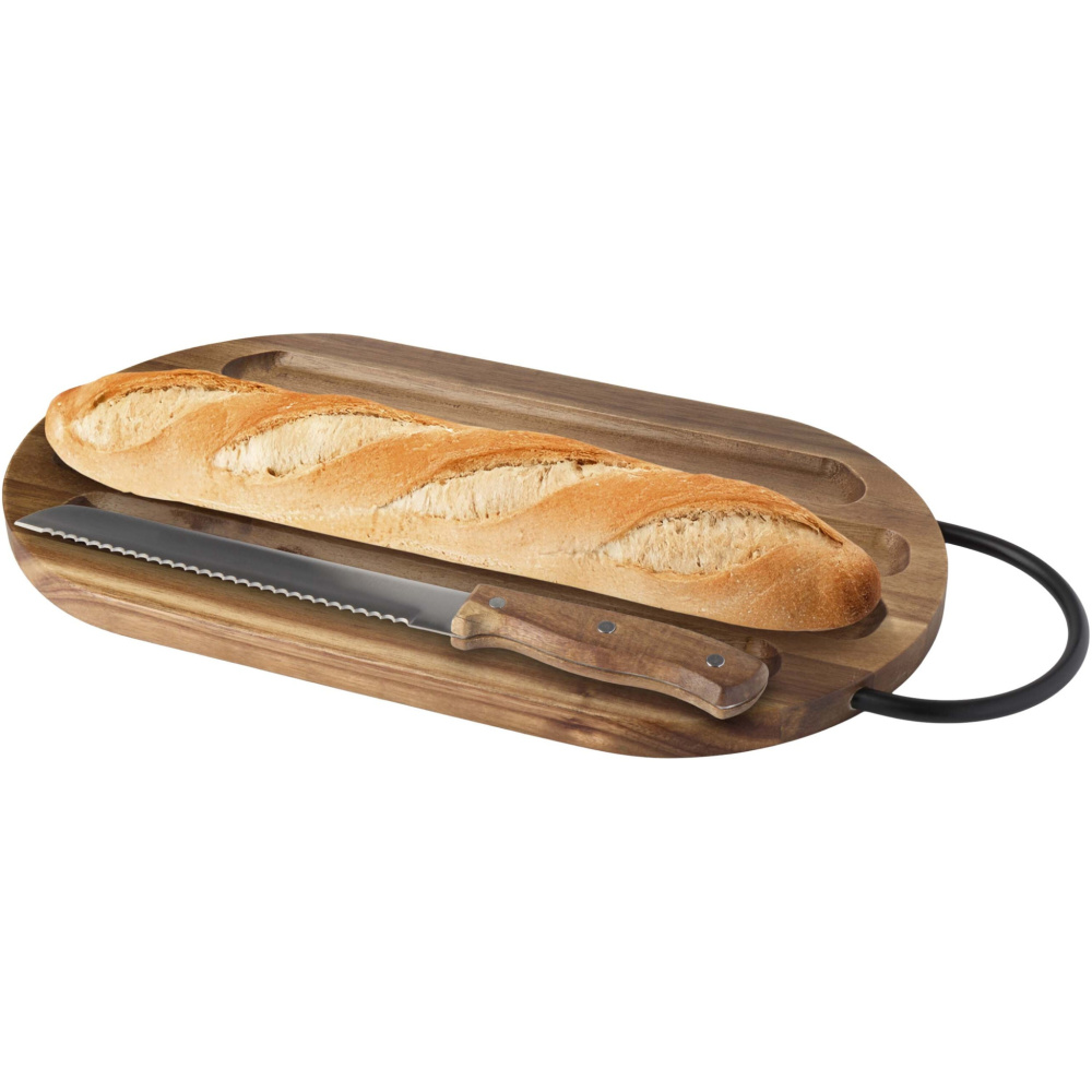 Logotrade promotional merchandise picture of: Prestige acacia wood chopping board with bread knife
