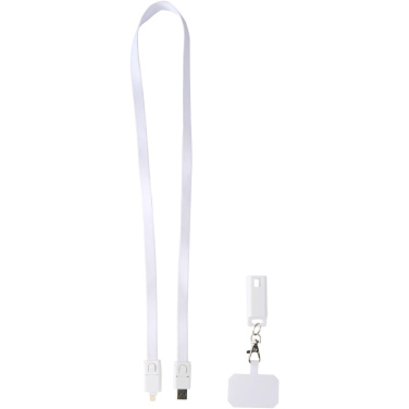 Logotrade business gift image of: Franz recycled plastic smartphone lanyard with built-in data sync and 65W fast charge 5-in-1 cable