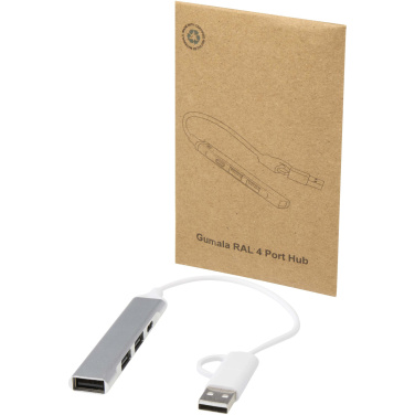 Logo trade promotional item photo of: Alkaid 4-port recycled aluminium USB-A and Type-C hub with dual input