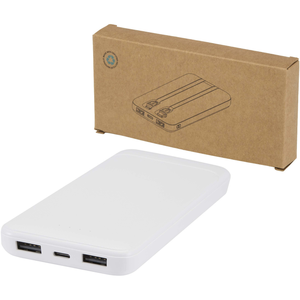 Logotrade business gift image of: Adhil 10.000 mAh 10W recycled plastic power bank with 2 built-in cables