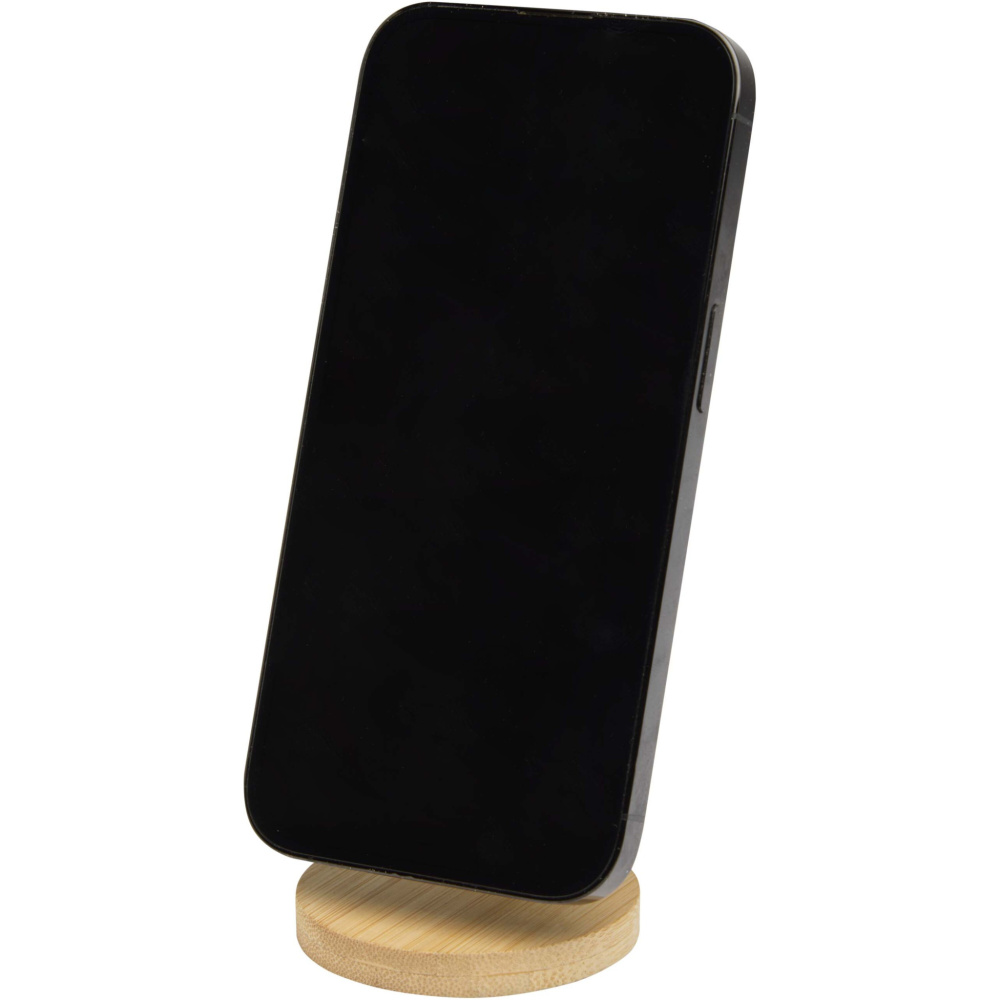 Logo trade promotional merchandise photo of: Alcor recycled plastic foldeable magnetic phone stand with bamboo details