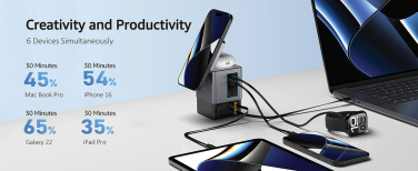 Logo trade promotional giveaways image of: Urban Vitamin Sacramento 105W GAN charger+retractable cables