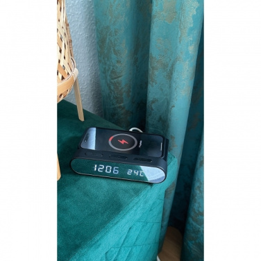 Logo trade promotional merchandise image of: Alarm Clock and Wireless Charger ADELAIDE