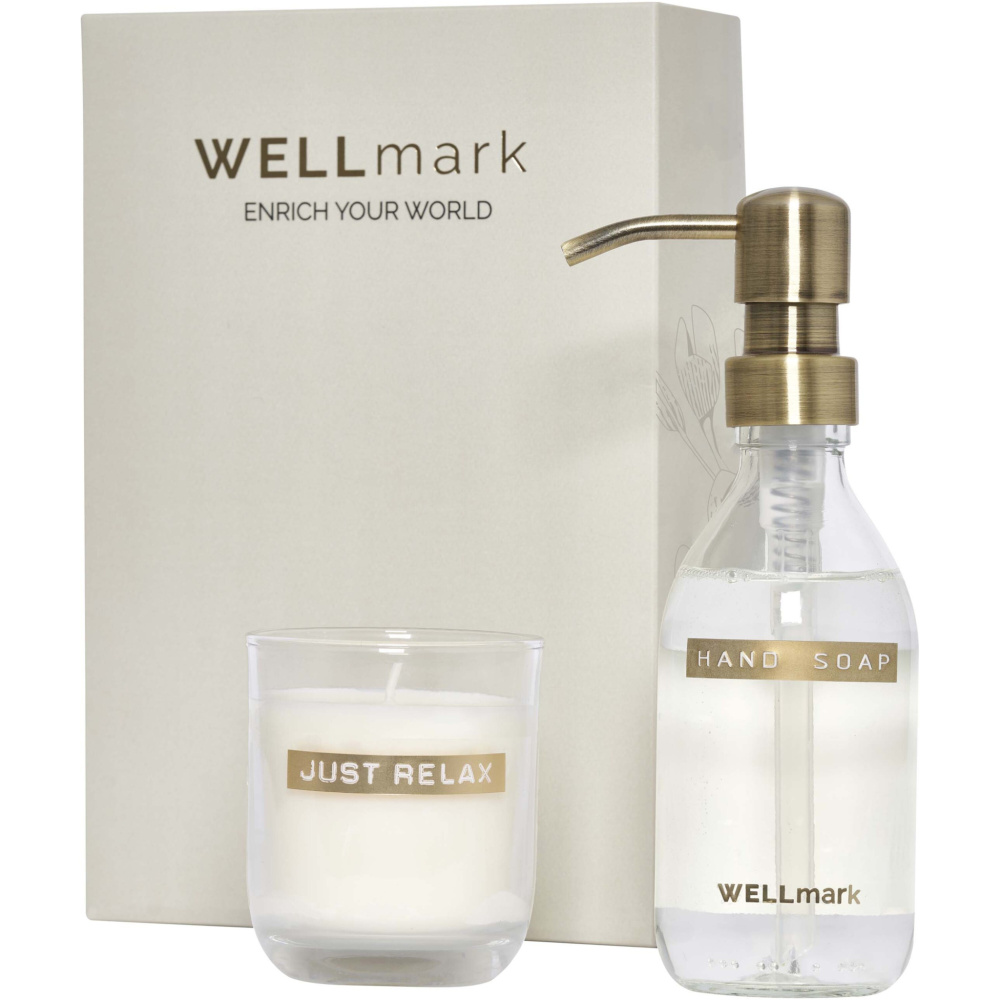 Logo trade promotional products image of: Wellmark Discovery 250 ml hand soap dispenser and 150 g scented candle set
