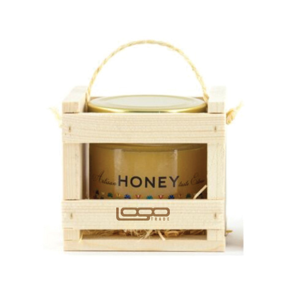 Logo trade corporate gift photo of: ##Flower honey in a wooden box, 300 ml with custom design