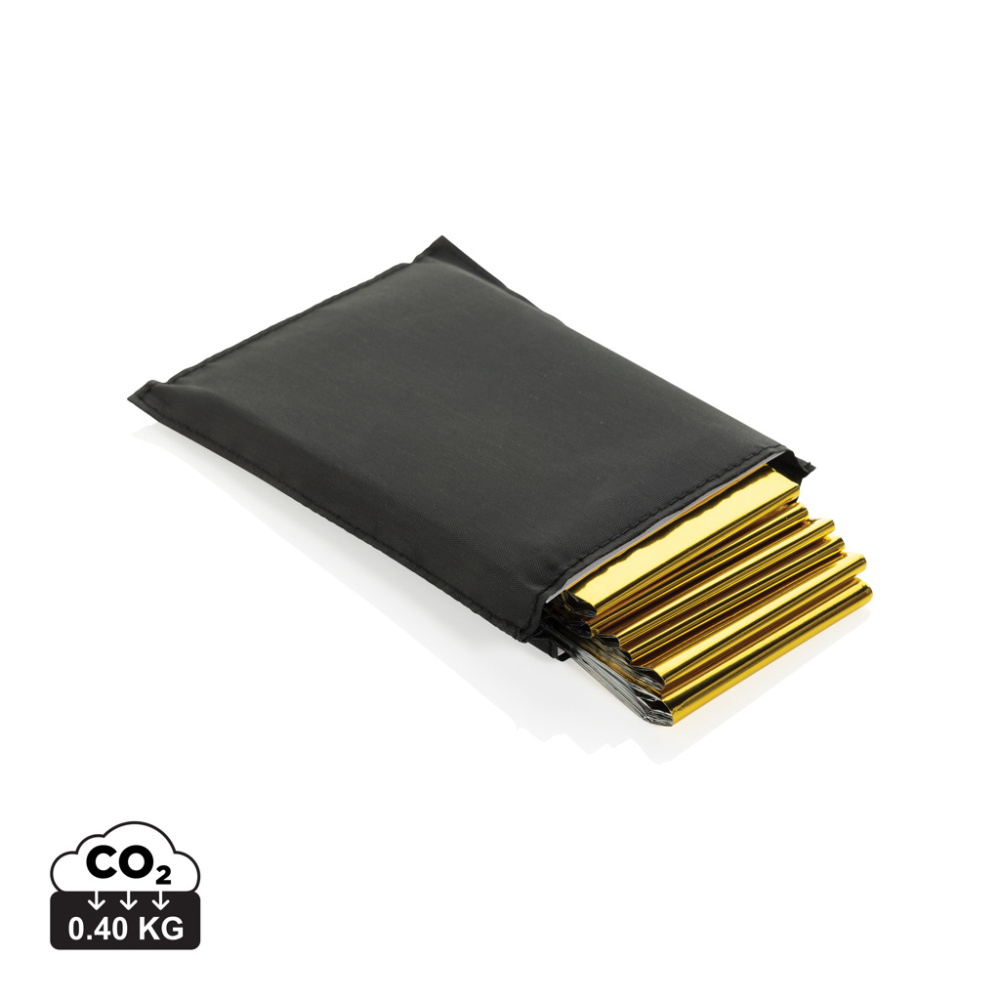 Logo trade promotional product photo of: Solra emergency blanket in RCS recycled RPET pouch