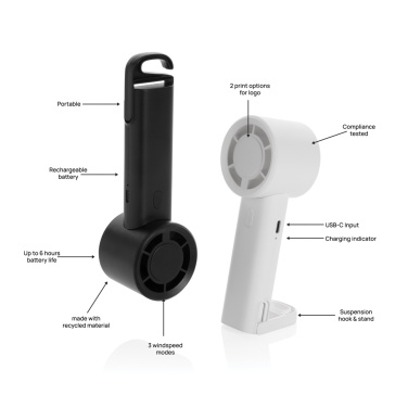Logotrade promotional gift picture of: Twist RCS recycled plastic re-chargeable portable fan