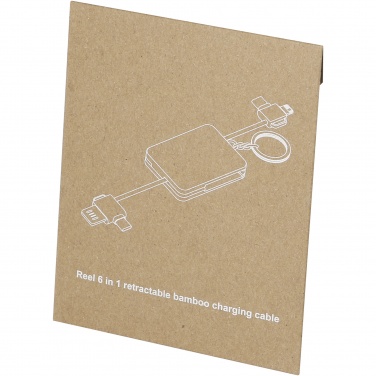 Logotrade reklaamtoote foto: Reel 6-in-1 sissetõmmatav bambusest võtmehoidja laadimiskaabel