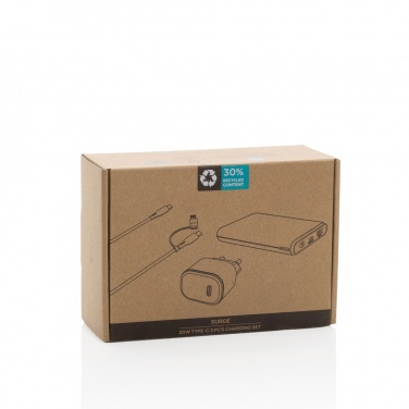 Logo trade reklaamkingituse pilt: Surge RCS taaskasutatud PET 20W tüüpi C 3 tk laadimiskomplekt