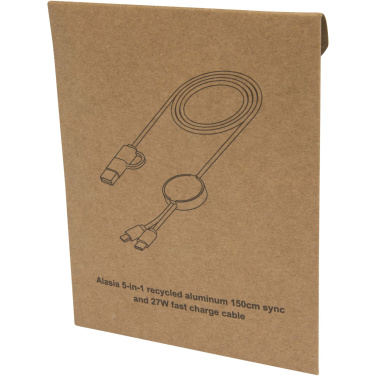 Logo trade mainostuote kuva: Alasia kierrätysalumiininen ja -muovinen 150 cm:n ja 27 W:n datasynkronoiva 5-in-1-pikalatauskaapeli