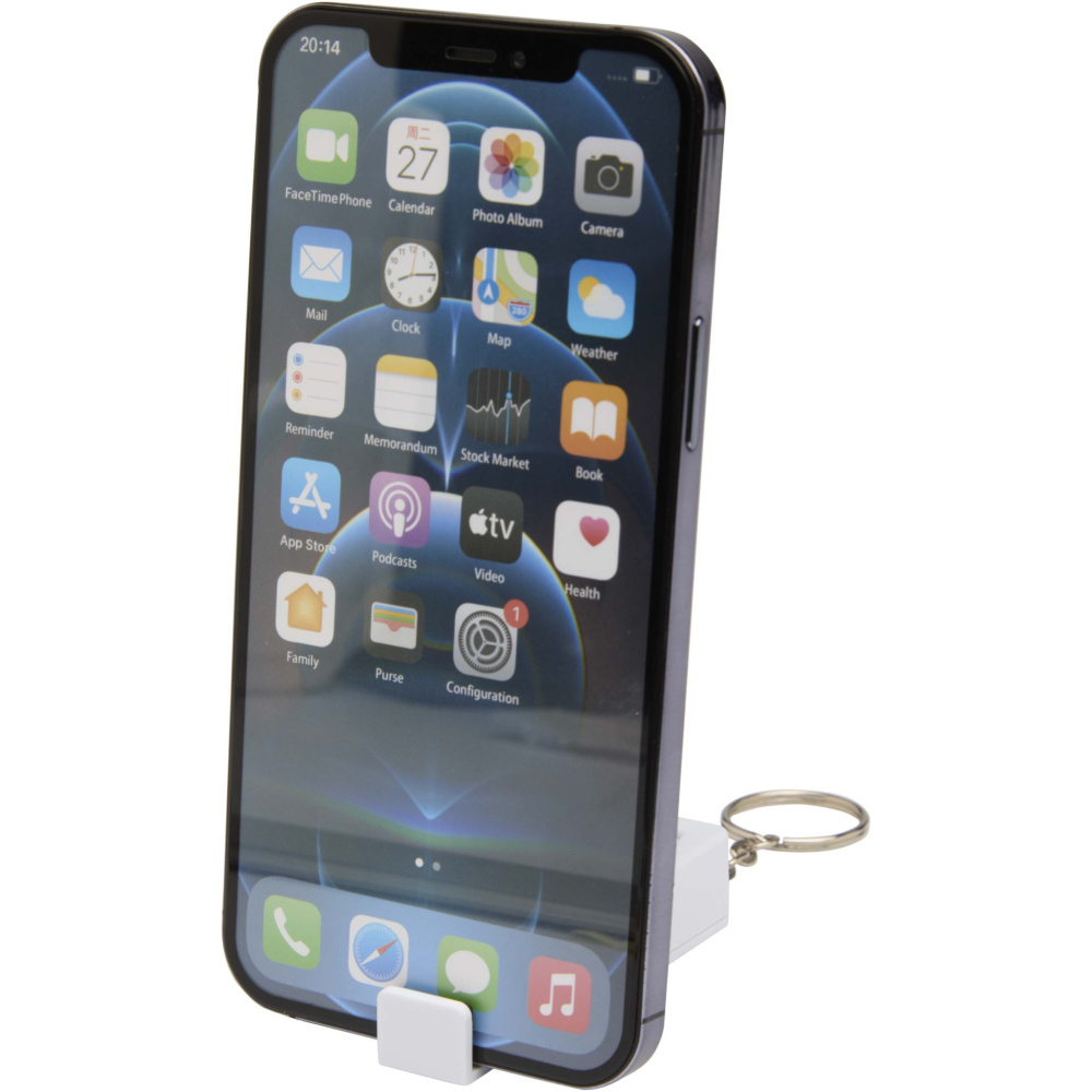 Logo trade mainostuote kuva: Aggia bambuinen puhelinjalusta ja kierrätetystä muovista tehty hypistelylelu