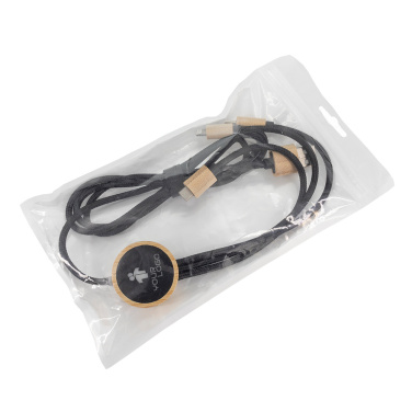 Logotrade dovana nuotrauka: 3-in-1 kabelis su paryškintu logotipu mediniame korpuse, LH-ZMU06