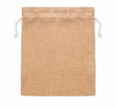 Logotrade biznesa dāvanas foto: Neliels džutas dāvanu maisiņš 14 x 22 cm