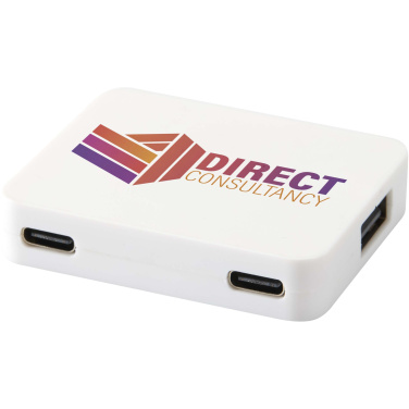 Лого трейд pекламные подарки фото: Gaia 4-портовый USB-концентратор с выходом USB-A и Type-C и двойным входом — изготовлен из переработанного пластика