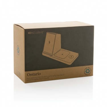 Logotrade profilprodukter bild: Ontario RCS plast & bambu 15W 3-i-1 trådlös laddare