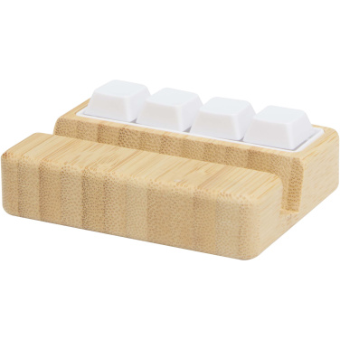 Logotrade reklamprodukter bild: Algol telefonställ och fidget-leksak av återvunnen plast med detaljer i bambu