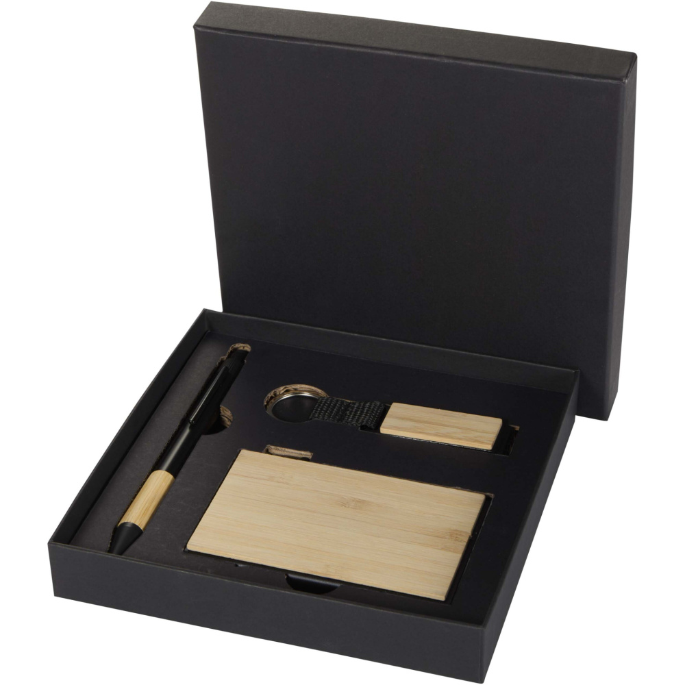 Logotrade presentreklam bild: Minka gåvoset med RCS-kulspetspenna, nyckelring och RFID-korthållare i återvunnen aluminium